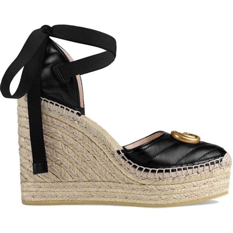 espadrillas con zeppa gucci|Sandali espadrillas in pelle con zeppa in Nero .